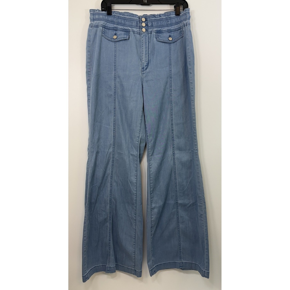 White House Black Market Extra High-Rise Wide Leg Chambray Pants Smocked Waist
